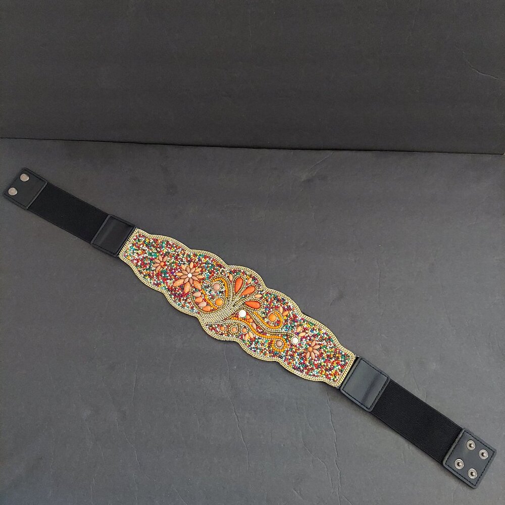 Beaded Stretch Boho Womens Elastic Belt 27-29" Unstretched - Multi-color Beads
